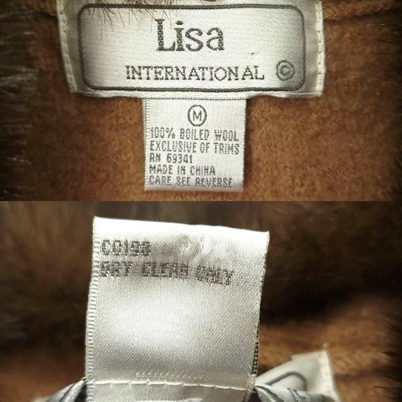 Lisa International Wool Vest Mock Neck Knit Top Set M Faux Fur Trim Brown Tan - Picture 10 of 16